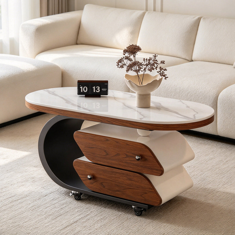 Haings Slate Top Coffee Table, 19.68" H x 35.43" W x 17.71" D, Gray / Black / White, Marble