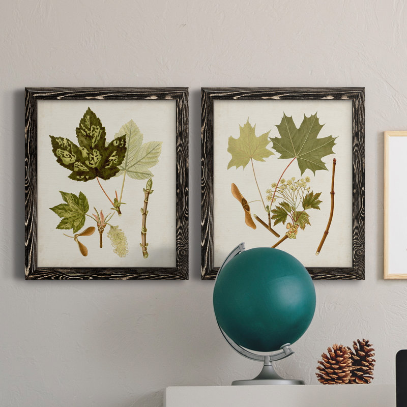 Feuilles antiques, toile encadrée de qualité supérieure, prête à être accrochée, Toile avec cadre noir