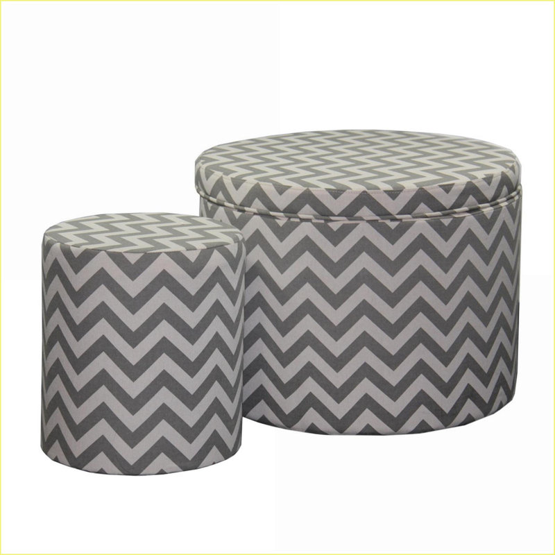 Repose-pieds avec rangement Sièges de salon, gris ardoise à chevrons | Gris ardoise | Cadre en bois