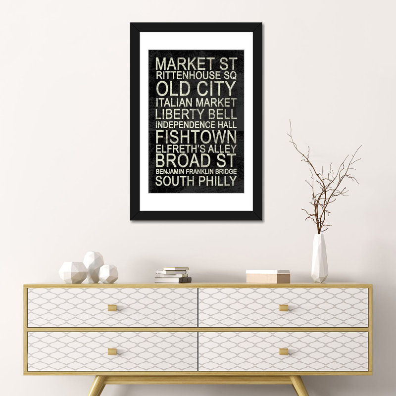 " Philly " by Erin Clark, 24" H x 16" W, Black Framed Paper, White