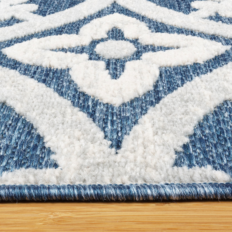 Gisely Sovana Blue Gray Floating Medallion Polypropylene High Low Flatweave Indoor/ Outdoor All Weather Area Rug