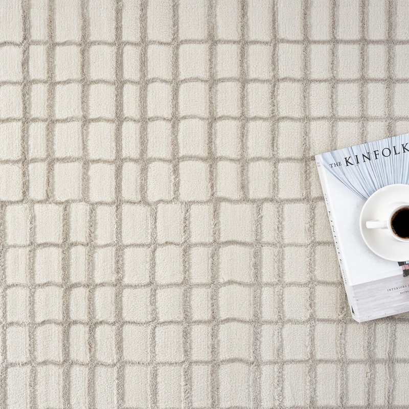 Abani Rugs Malynn PDE130A Machine Washable Ivory Taupe Grid Area Rug, Rectangle 4' x 6'