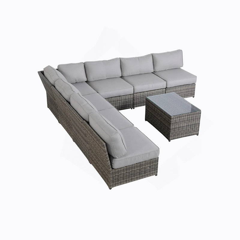 Ensemble de conversation de terrasse en osier pour 6 personnes avec coussins entièrement assemblé