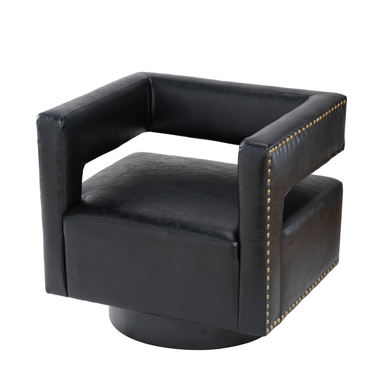 Ahbree Faux Leather Swivel Barrel Chair, Black
