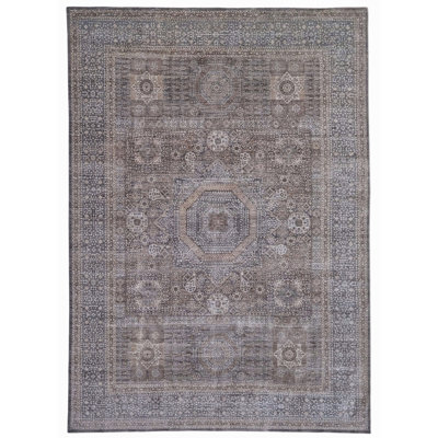 Hand Knotted Wool Area Rug in Brown And Gray