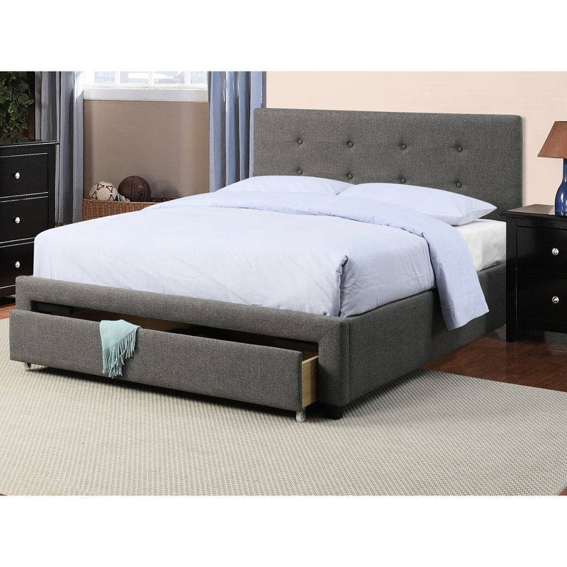 Grand lit avec rangement en polyfibre gris et compartiment de tête de lit moderne, Gris