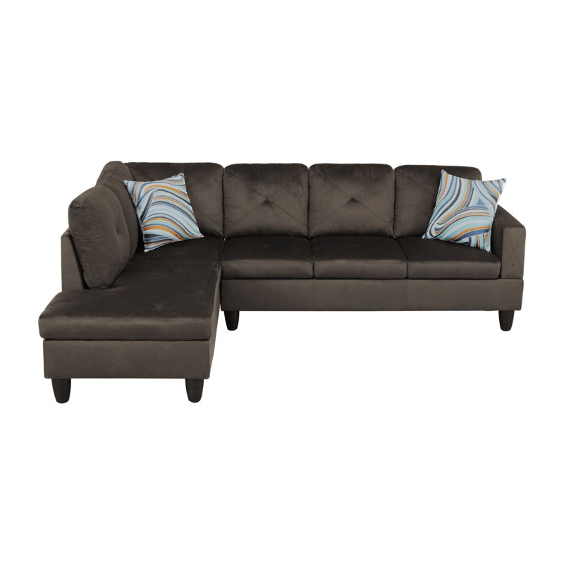 Upholstered L-Shaped Sectional, Taupe Velvet, Left Hand Facing