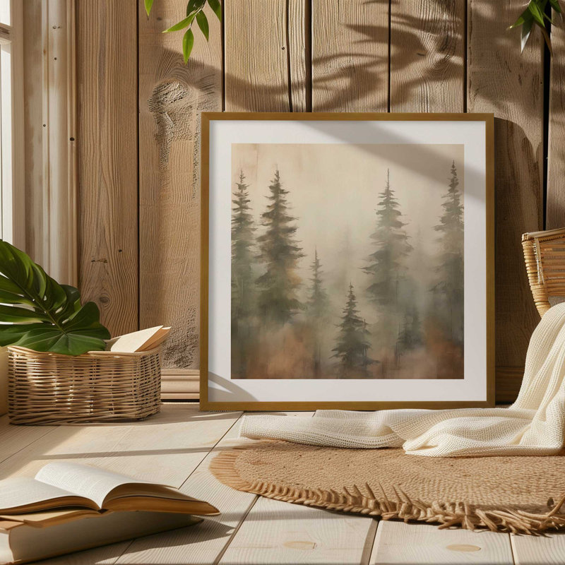 Foggy Warm Forest II, reproduction encadrée, Zinc patiné, H 13,75 po x l 13,75 po