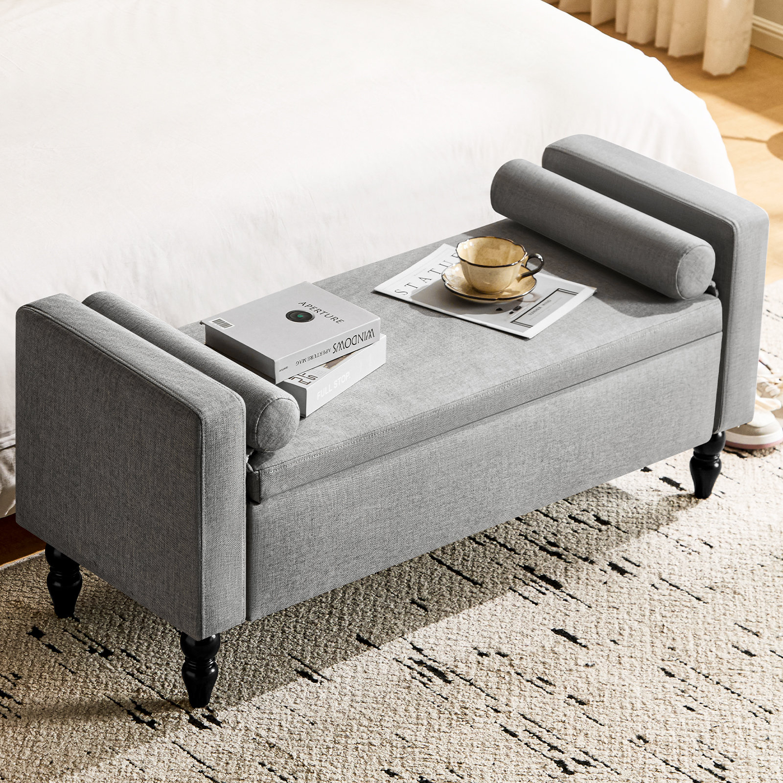 Charlton Home® Upholstered Storage Bench with Two Pillows and Arms ...