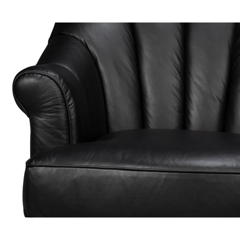 Scoth Swivel Armchair, Black Genuine Leather