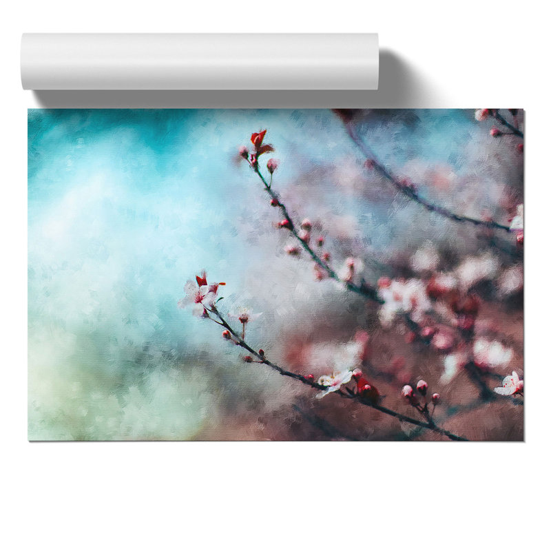 Pale Pink Cherry Blossom Tree Painting - Frameless Print, 30cm H x 42cm W x 0.1cm D