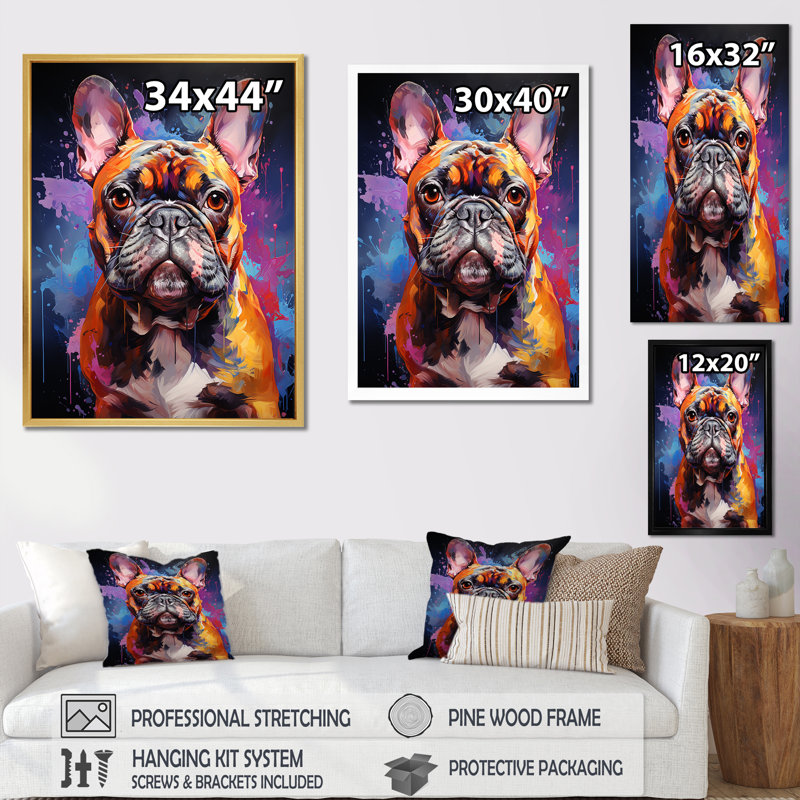 Bulldog Boldness V - reproduction sur toile, Cadre simple noir, H 32 po x l 16 po x P 1 po