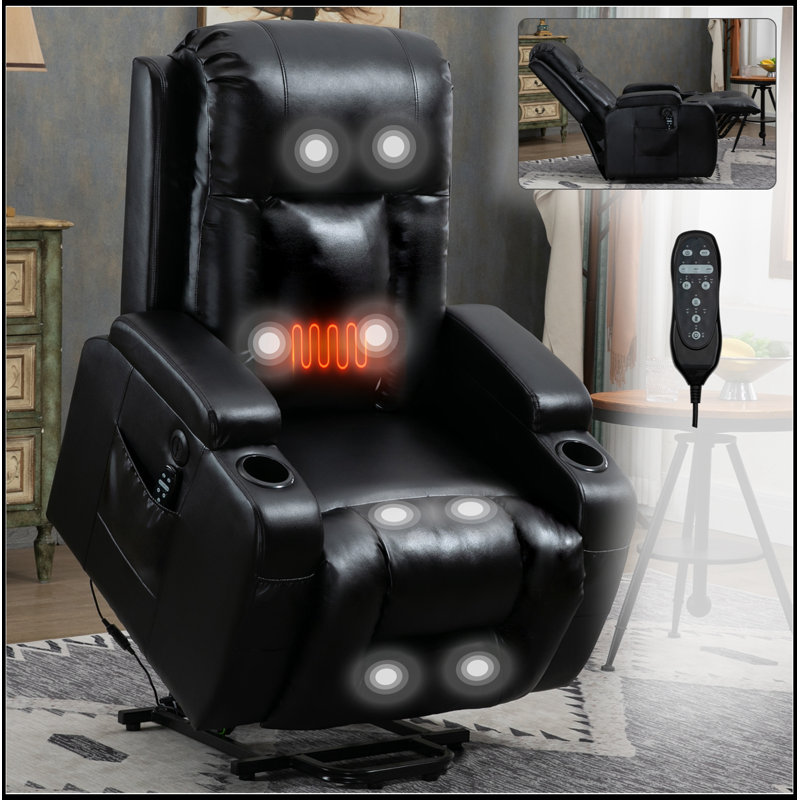Fauteuil Costilla Power Lift avec massage, chauffage lombaire, port de charge USB et porte-gobelets, Noir