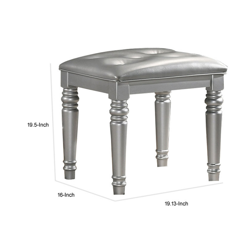 Solid + Manufactured Wood Accent Stool, Silver, Silver