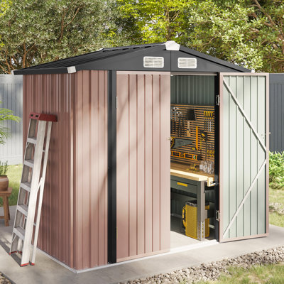 6x4ft Galvanised Steel Garden Shed with Lockable Doors, Heavy-Duty Outdoor Storage for Tools