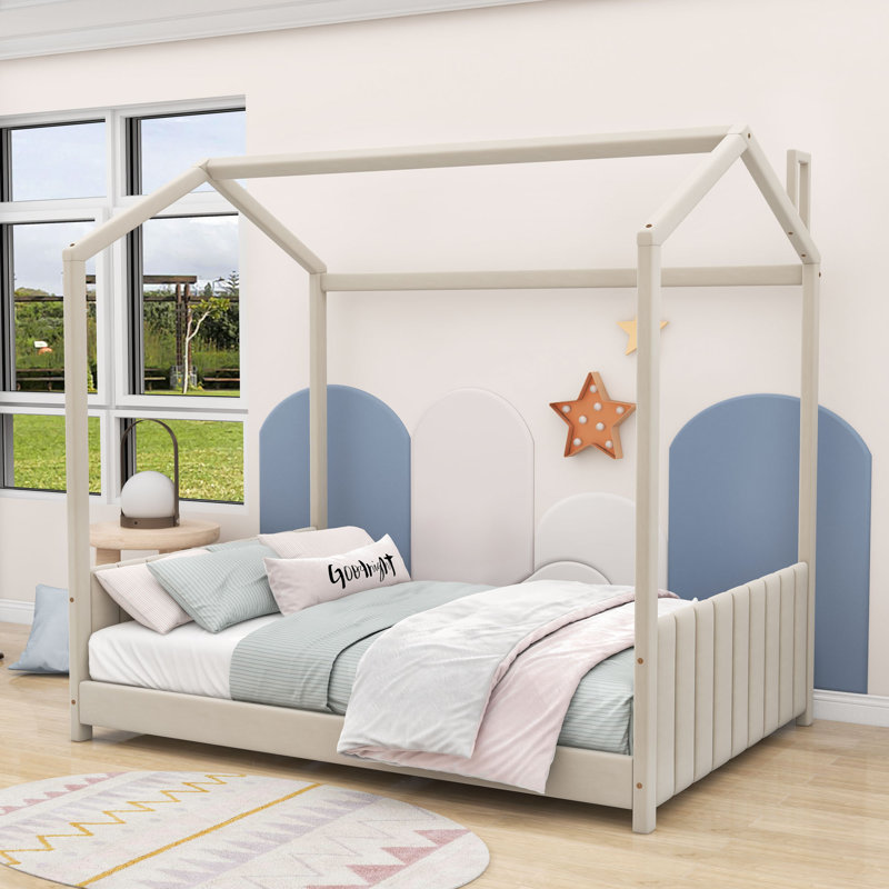 Lit plateforme tapissier avec tête de lit et pied de lit en velours Soquel, null, null