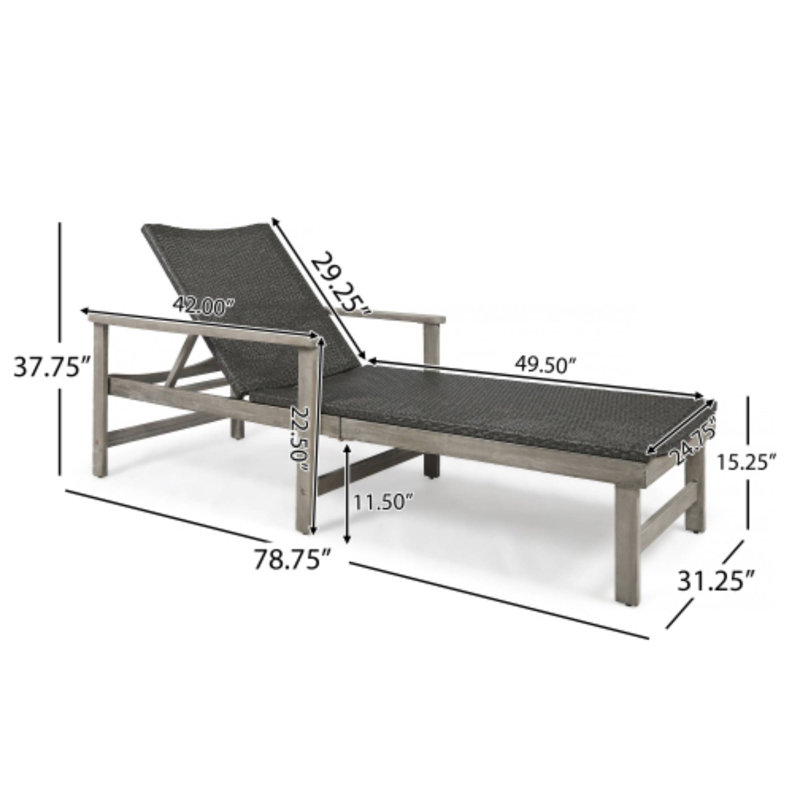 Chaise longue en bois et osier Hampton - Résistant aux intempéries pour la détente sur le patio