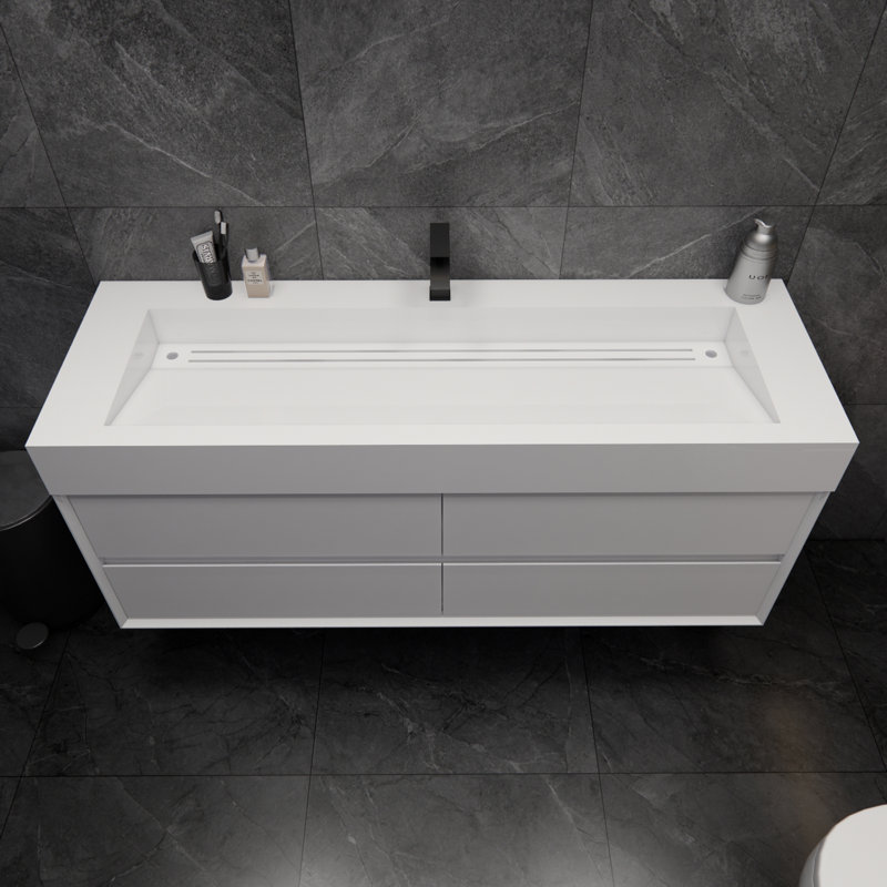 Albizu 59" Wall-Mounted Single Bathroom Vanity, White