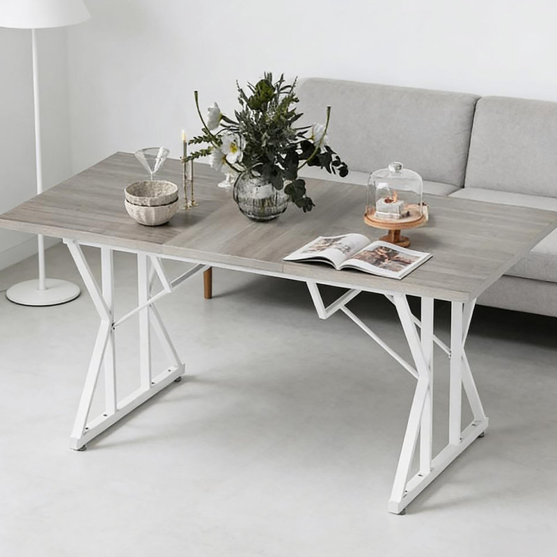 Table de cuisine extensible de style nordique, table de salle à manger extensible, avec base en tréteaux robuste, Gris