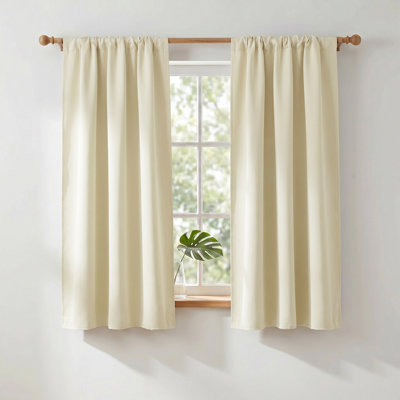 Bedroom Curtains for Kids Room, Window Treatment Thermal Insulated Solid Room Darkening Drape Panels for Girls Room, Beige, 2 Panels