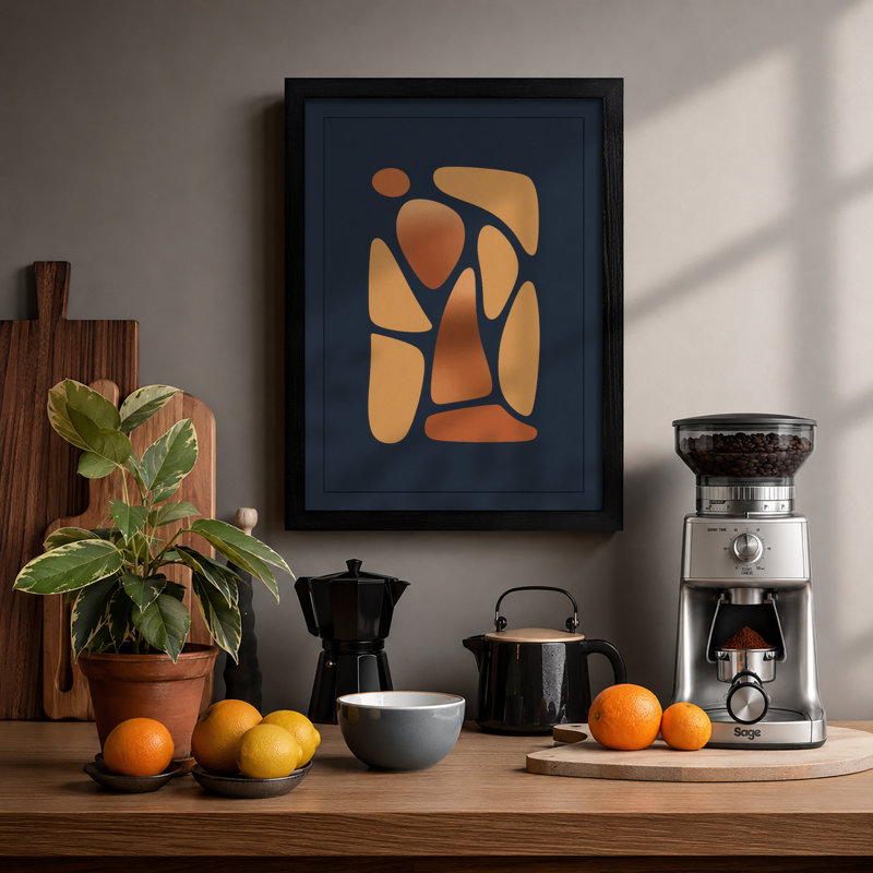 Warm Forms On Blue Modern - Print, A1 - 84.1 x 59.4 cm, Black