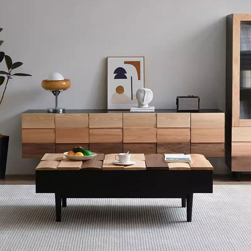 Table basse rectangulaire en bois massif noir, H 15,7 po x L 59,1 po x l 27,6 po