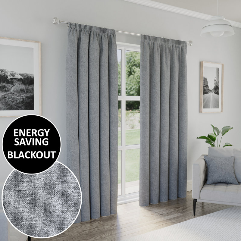 Revie Blackout Curtain Panel Pair, Grey, 117cm Width x 137cm Drop