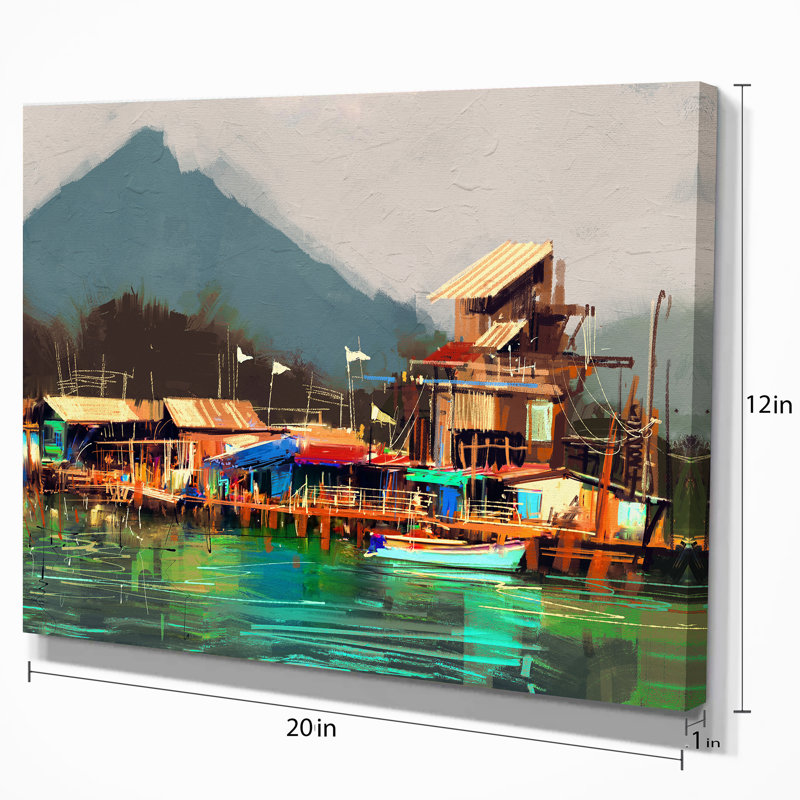 « old fish village », reproduction sur toile tendue, H 20 po x l 20 po x P 1 po