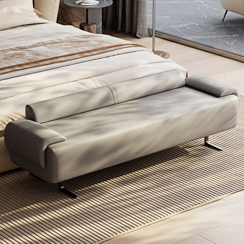 Banc rembourré en cuir de microfibre crème, Gris clair