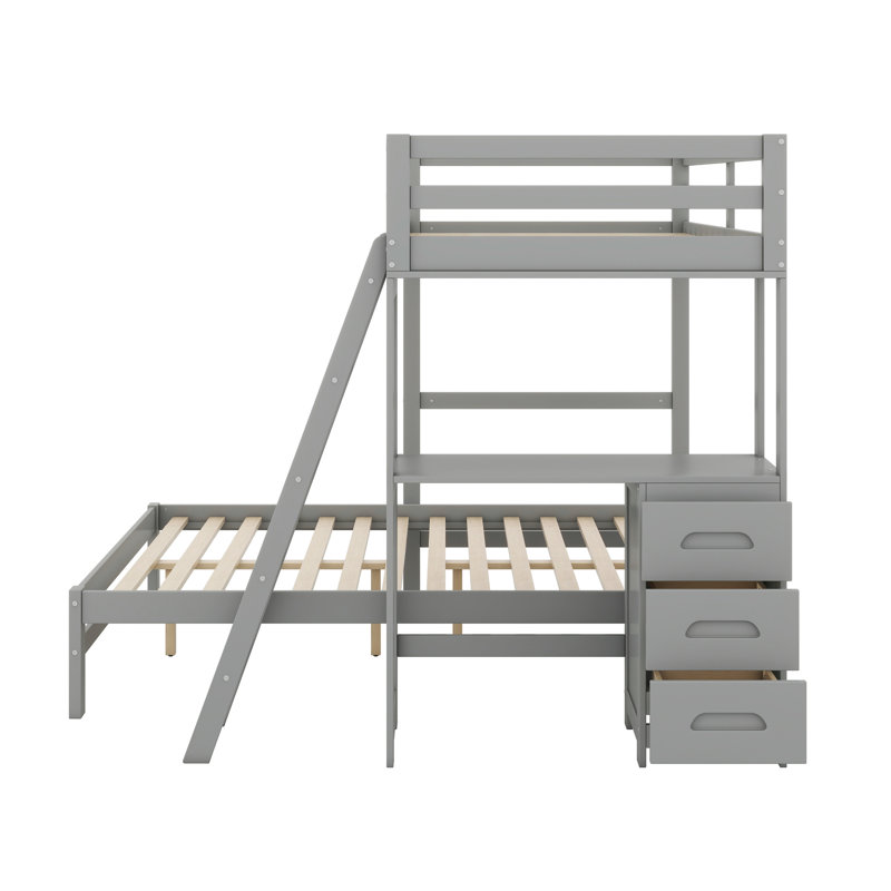 Lit superposé avec bureau et trois tiroirs, Grey/Natural