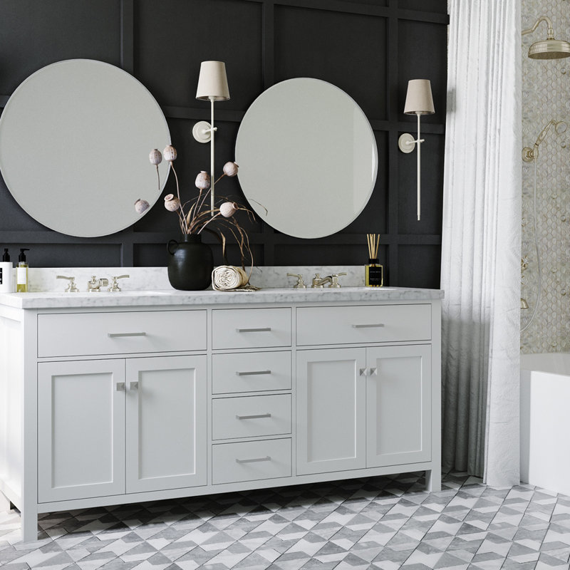 Meuble-lavabo double 72 po avec plateau en marbre blanc de Carrare Abbate, Blanc