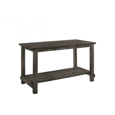 Table à hauteur de comptoir avec finition grise patinée et rangement intégré pour les espaces de salle à manger modernes.