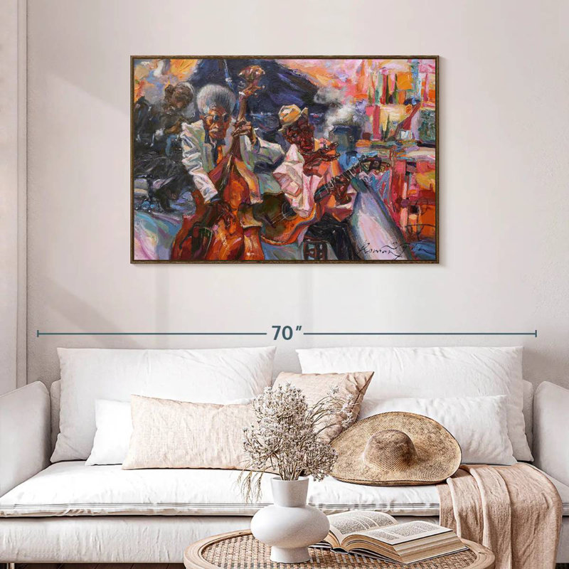 Jazz club jaune, Cadre flottant noyer, 43 po x 29 po