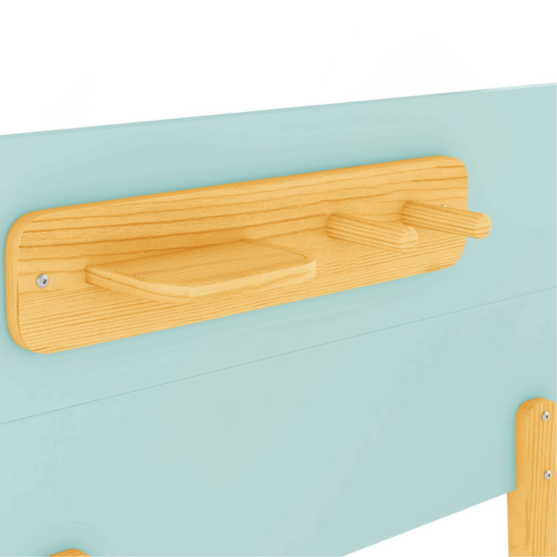 Lit simple pour enfants, lit plateforme simple en bois avec tête et pied de lit, Bleu, Lit simple