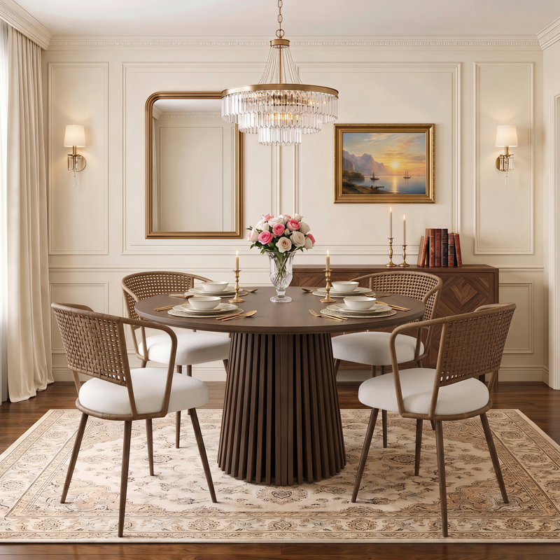 Ensemble table et chaises ovales extensibles (39,37" à 70,87") avec chaises en rotin tressé, Brun