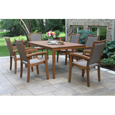 Fleur 6 - Person Wood Patio Dining Set with Rectangular Table