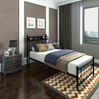 Twin Bed Frames, Adjustable Led Brightness, Reading, Charging Station, Type - C And Ports, 13 Reinforced Steel Crossbars, 9 Metal Legs, Noise Lighting For Built In Surge Protection, No Box Spring