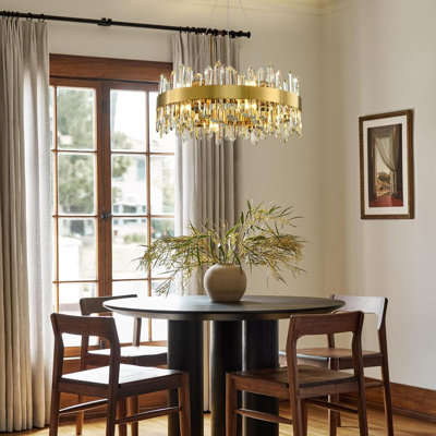 Lustre en cristal moderne, lustres en cristal K9 de 24 po pour la salle à manger, lustre rond rond à 2 niveaux à intensité variable de 12 lumières, lustres modernes réglables pour le salon, la chambre à coucher, la salle de bain et le vestibule de la cuisine