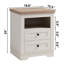 Table de bout à 2 tiroirs en blanc antique, aspect bois rustique pour la chambre à coucher et le salon