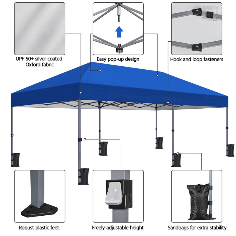 10 x 20 FT Pop-up Canopy with One-Push-To-Lock Setup Mechanism, Blue