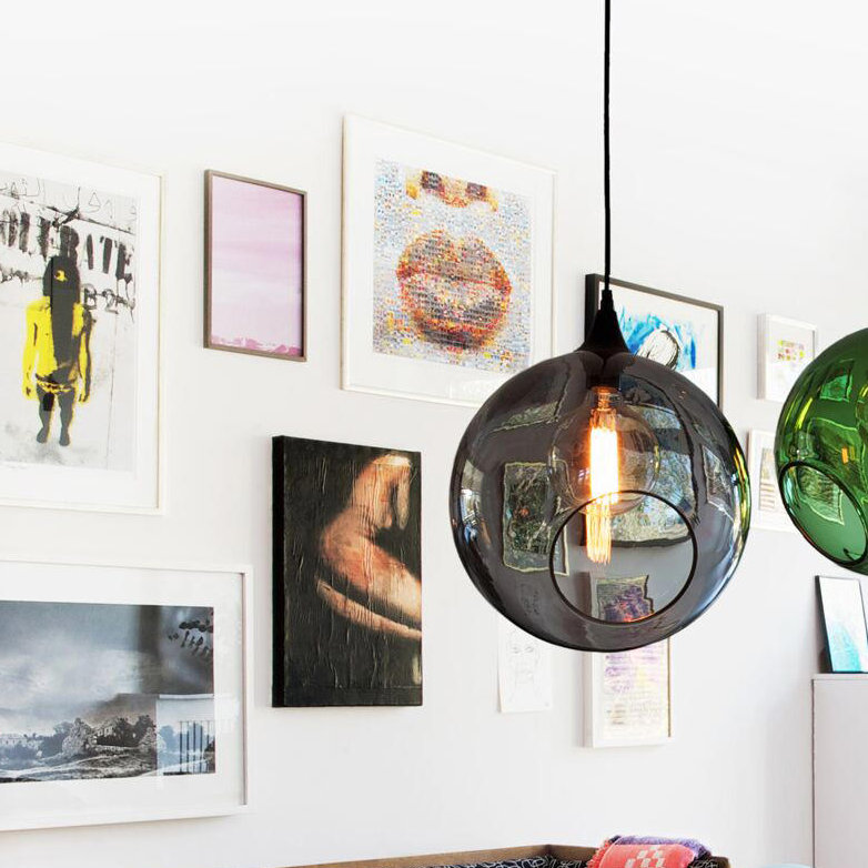 1 - Light Sphere Pendant, 19cm H x 19cm W x 19cm D, Grey