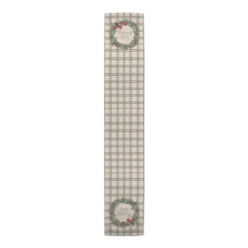 Happy Holidays Plaid Table Runner, 72" x 16"