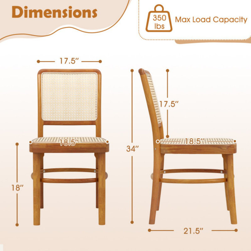 Ensemble de 2 chaises de salle à manger Boho en rotin avec structure en bois de teck et repose-pieds