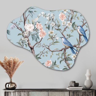 Chinoiserie With Birds and Peonies XI - Cloud Floral Metal Wall Decor, Asymmetrical Metal Wall Sculpture Print