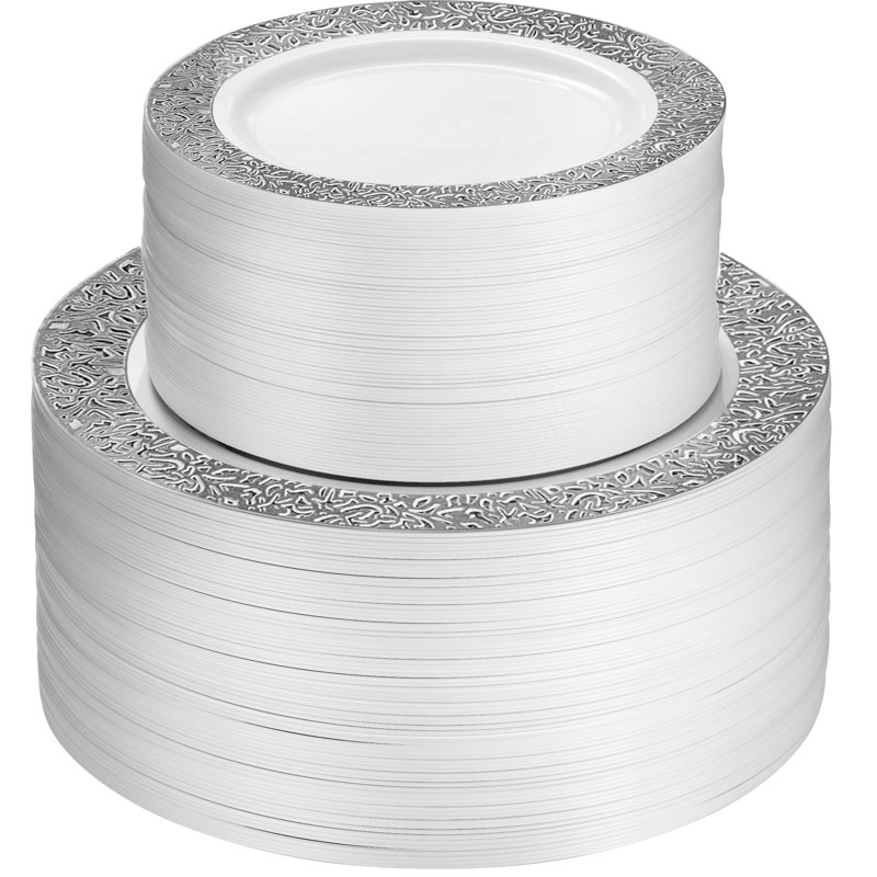 Ensemble d'articles de fête pour 50 invités, Blanc / argent