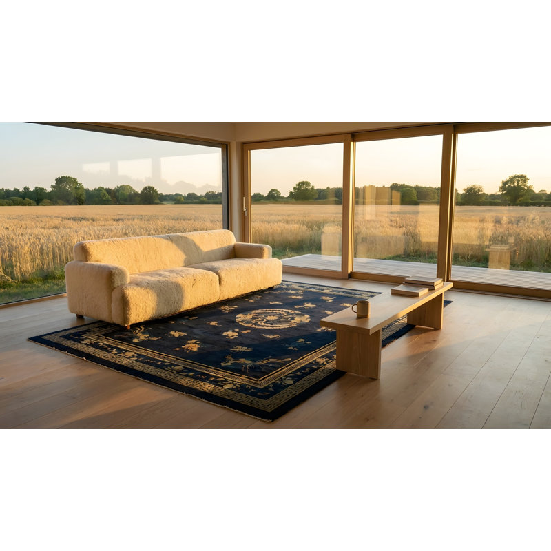 Hand Knotted Wool Area Rug in Blue