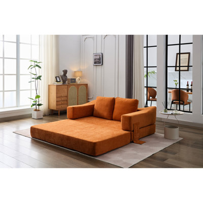 Lit en chenille moderne, orange - amovible, poches latérales pour plus de commodité dans la chambre à coucher, le salon, un appartement, un matelas de couchage, un appartement flexible, sans tracas d'assemblage