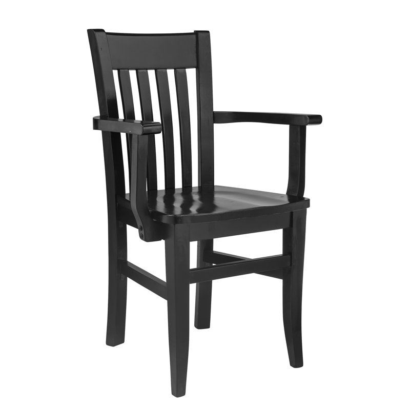 Chaise avec accoudoirs en bois massif Henson, Noir