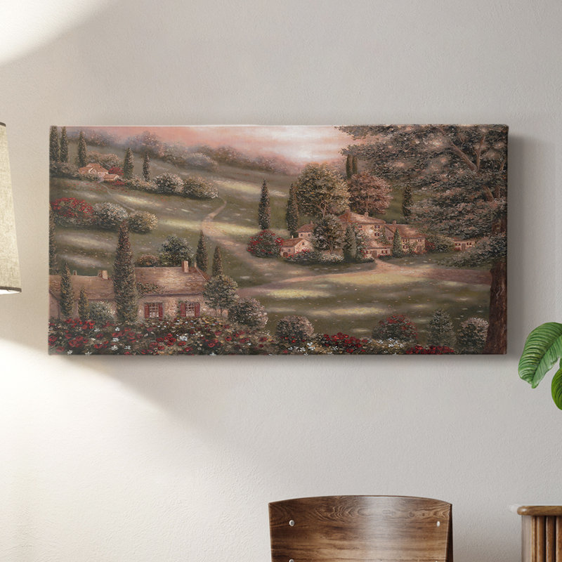 Soirée en Toscane I - Toile tendue avec châssis - Prêt à accrocher, H 16 po x l 32 po