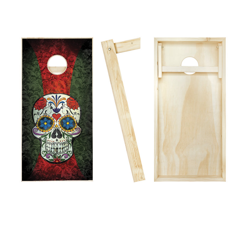 Ensemble de jeu de cornhole en bois massif 2 'x 4' avec sacs, Rouge / royal